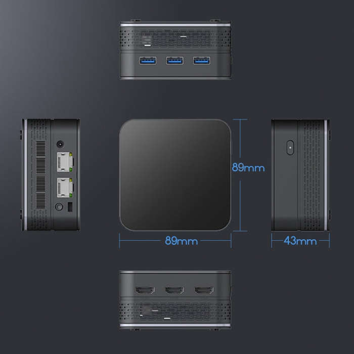 T9 Plus N100 DDR5 16G+0G UK Plug 12th Alder Lake Dual Gigabit LAN+3 HDMI 4K HD Pocket Mini PC