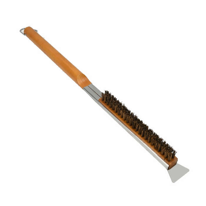 21 Inch Wooden Handle Pizza Oven Brush with Stone Scraper, Spec: Palm Stalk Fiber Bristles Color ...