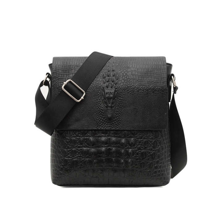 Men Vertical PU Leather Shoulder Bag Water-Repellent Casual Briefcase(Black)