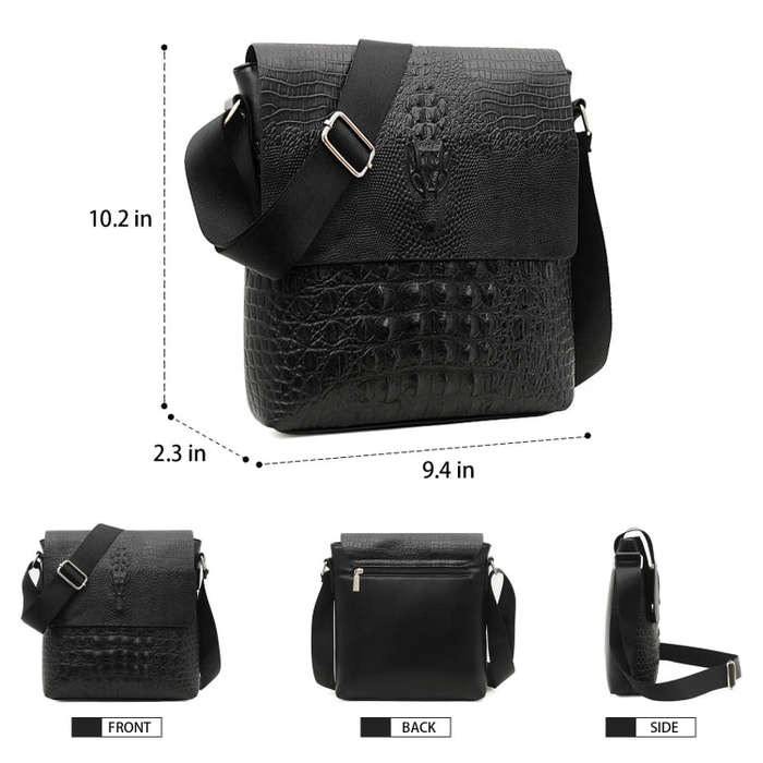 Men Vertical PU Leather Shoulder Bag Water-Repellent Casual Briefcase(Black)