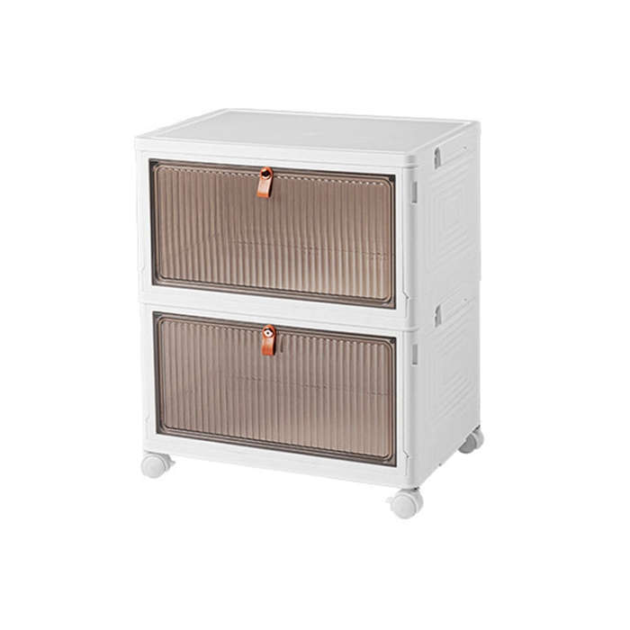 2-Tier Stackable Plastic Storage Bins With Wheels & Magnetic Door For Snacks, Clothes, Kitchen Su...