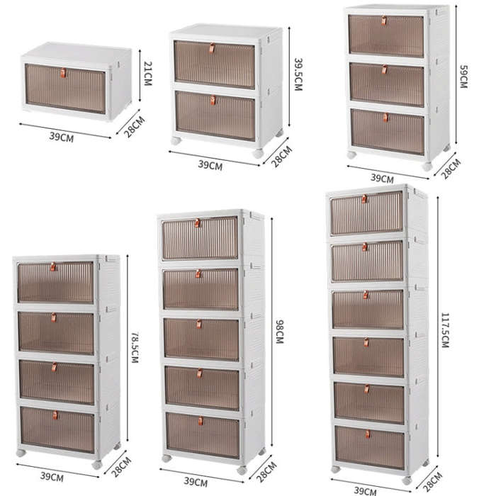 4-Tier Stackable Plastic Storage Bins With Wheels & Magnetic Door For Snacks, Clothes, Kitchen Su...