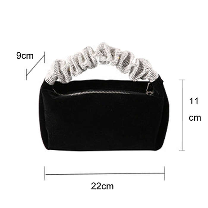 Velvet With Rhinestones Evening Bag Ladies Banquet Evening Clutch Bag(Black)