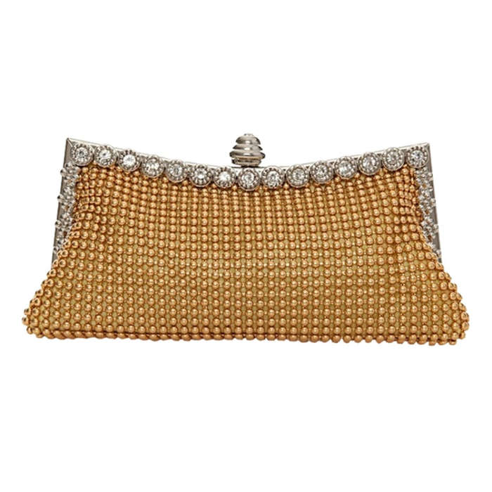 Aluminum Beads Rhinestone Evening Bag Ladies Banquet Evening Clutch Bag(Gold)