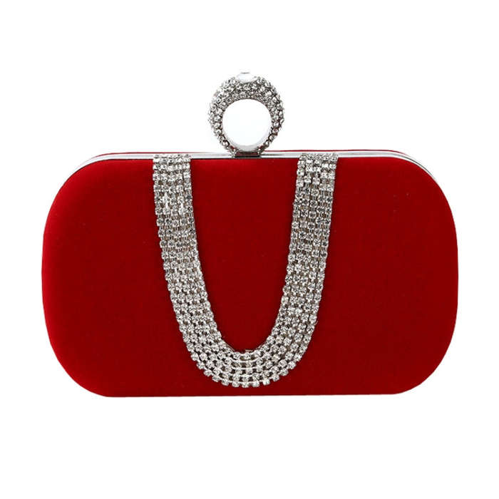 U-Shape Embellished Evening Bag Ladies Banquet Evening Clutch Bag(Red)