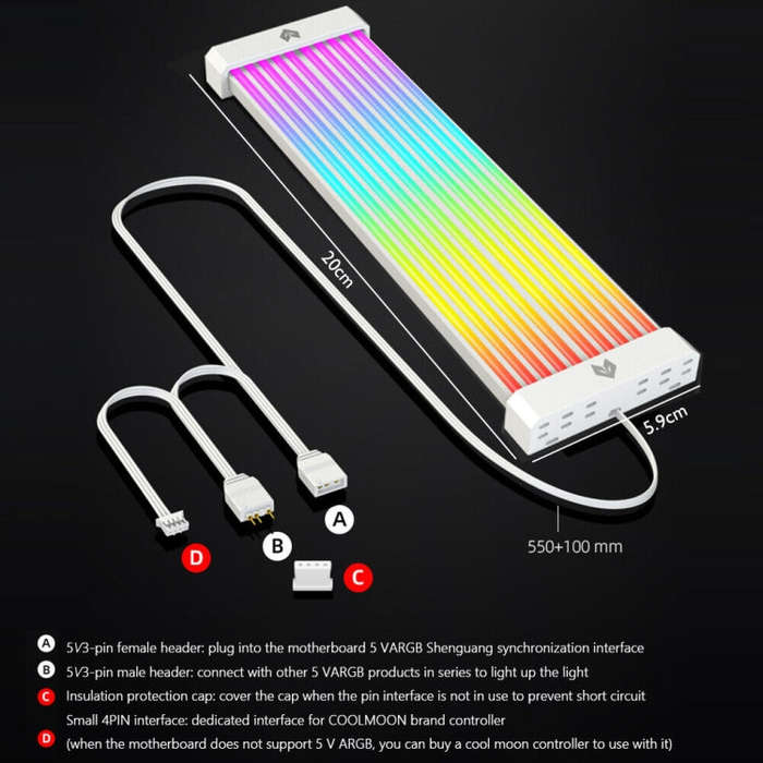AOSOR Al200 Neon Cable Computer Motherboard Graphics Card Glow Board Power Supply Line Decoration...