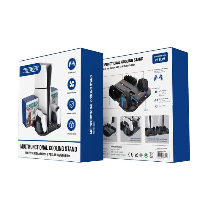 For Sony PS5 Slim PGTECH GP-521 Handle Charging Base Host Cooling Rack With Disc Rack(Black)