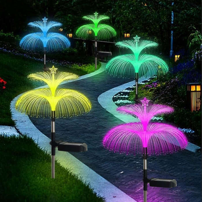 Solar Optical Fiber Jellyfish Lights Outdoor LED Waterproof Garden Decoration Ambiance Light, Sty...