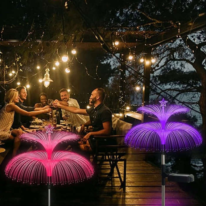 Solar Optical Fiber Jellyfish Lights Outdoor LED Waterproof Garden Decoration Ambiance Light, Sty...