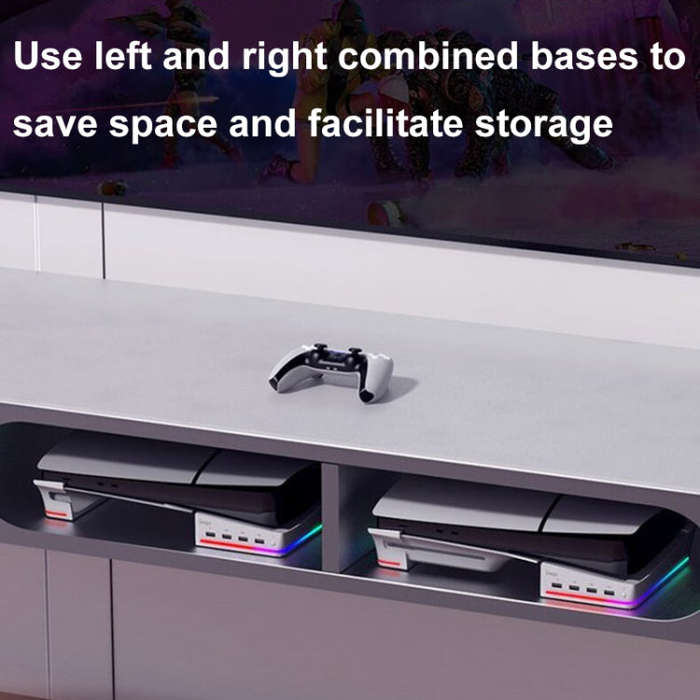 For Sony PS5 Slim IPEGA PG-P5S021 RGB Light Host Horizontal Stand With 4 USB HUBs, Color: White