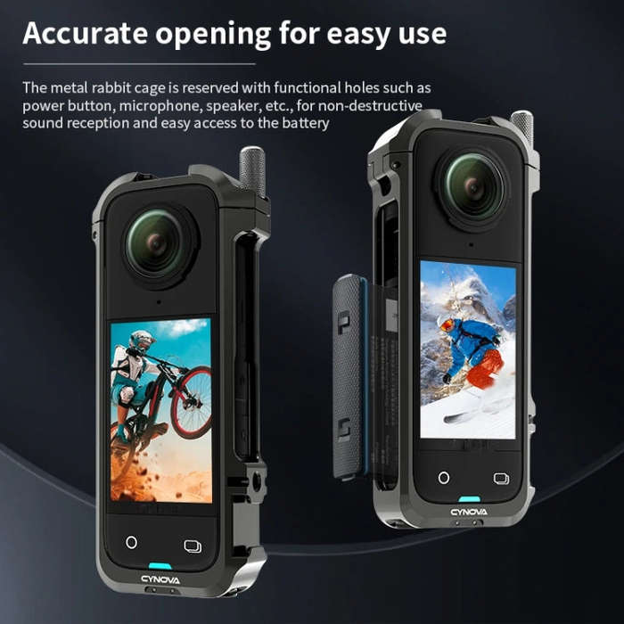 For Insta360 X4 CYNOVA Metal Rabbit Cage + Lens Cover Set Protective Accessories(Black)