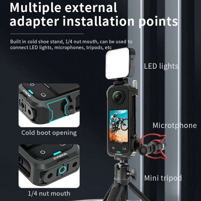 For Insta360 X4 CYNOVA Metal Rabbit Cage + Lens Cover Set Protective Accessories(Black)