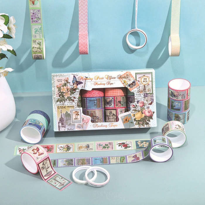 20rolls /Box Art Animals Flowers Washi Tape Set DIY Scrapbook Stickers, Style: Memory Post Office