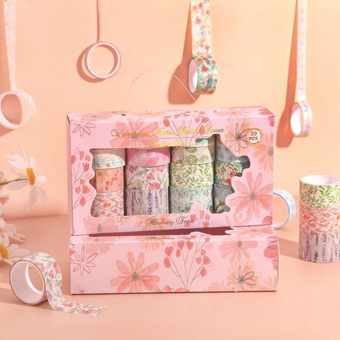20rolls /Box Art Animals Flowers Washi Tape Set DIY Scrapbook Stickers, Style: Watercolor Note Se...