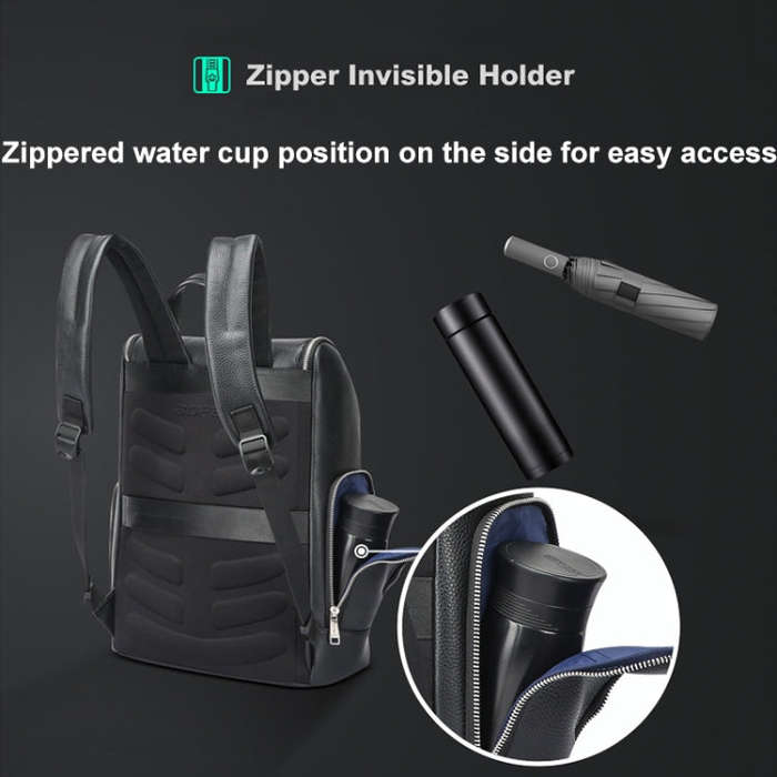 Bopai 61-122431 Large-capacity First-layer Cowhide Business Waterproof Laptop Backpack(Black)