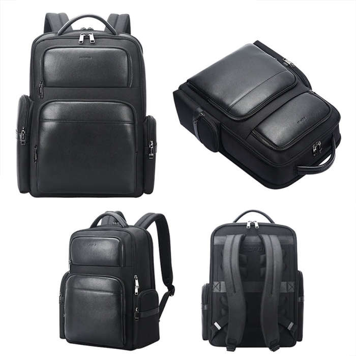 Bopai 61-125031 Large-capacity First-layer Cowhide Business Laptop Backpack With USB+Type-C Port(...