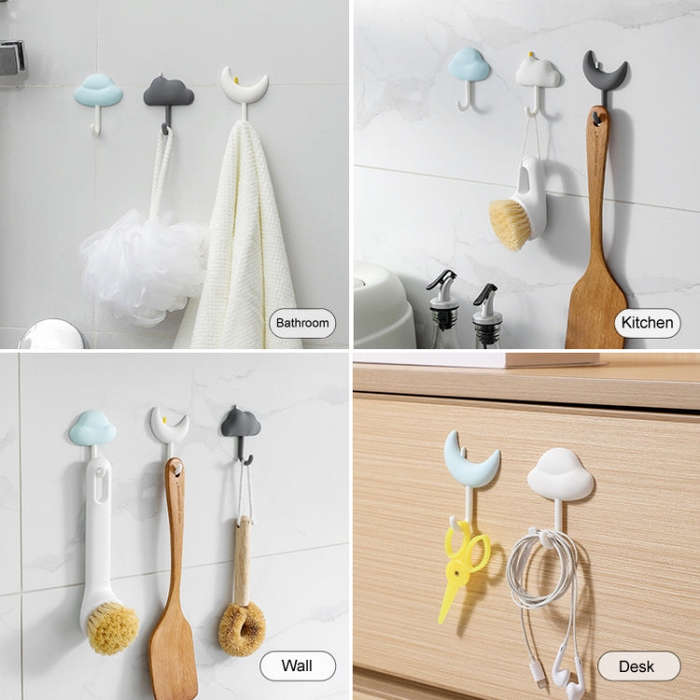3pcs /Set Household Wall Hanging Hooks Dormitory Non-Marking Punch-Free Adhesive Hooks(Gray)