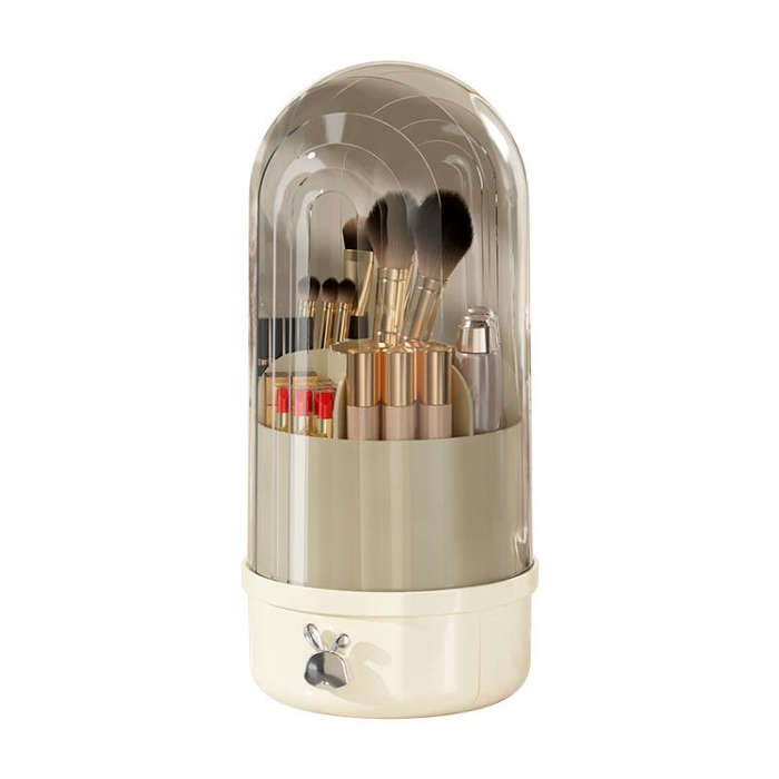 Rotation Dustproof Makeup Brush Storage Tube Dressing Table Desktop Pen Tube(Transparent Black)