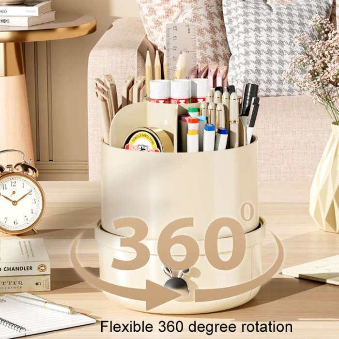 Rotation Dustproof Makeup Brush Storage Tube Dressing Table Desktop Pen Tube(Transparent Black)