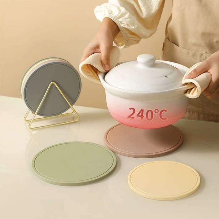 Household Round Heat Insulating Mats Kitchen High Temperature Resistant Silicone Pad, Color: Pot ...
