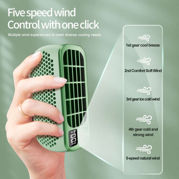 USB Charging Digital Display Portable Bladeless Outdoor Mini Night Light Fan(Green)