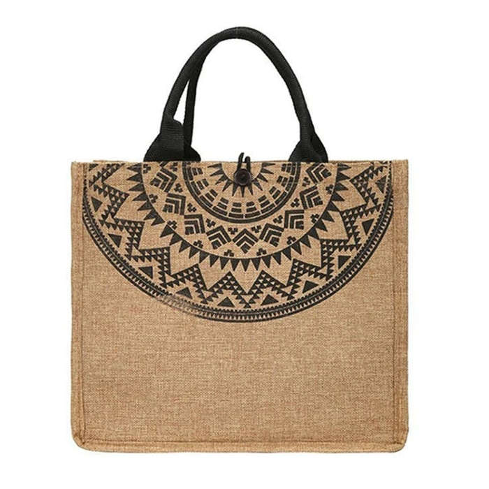 Nation Style Printing Handbag Simple Large Capacity Linen Tote Bag(Semicircle)