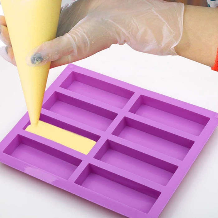 8 Grids Rectangular Silicone Handmade Soap Mould DIY Aromatherapy Mould(Light Blue)