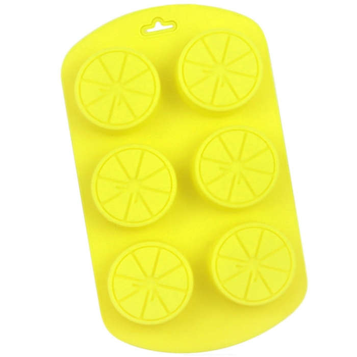 6 Grids Round Lemon Shape Silicone Moon Cake Model Kitchen Baking Handmade Cake Mold(Yellow)