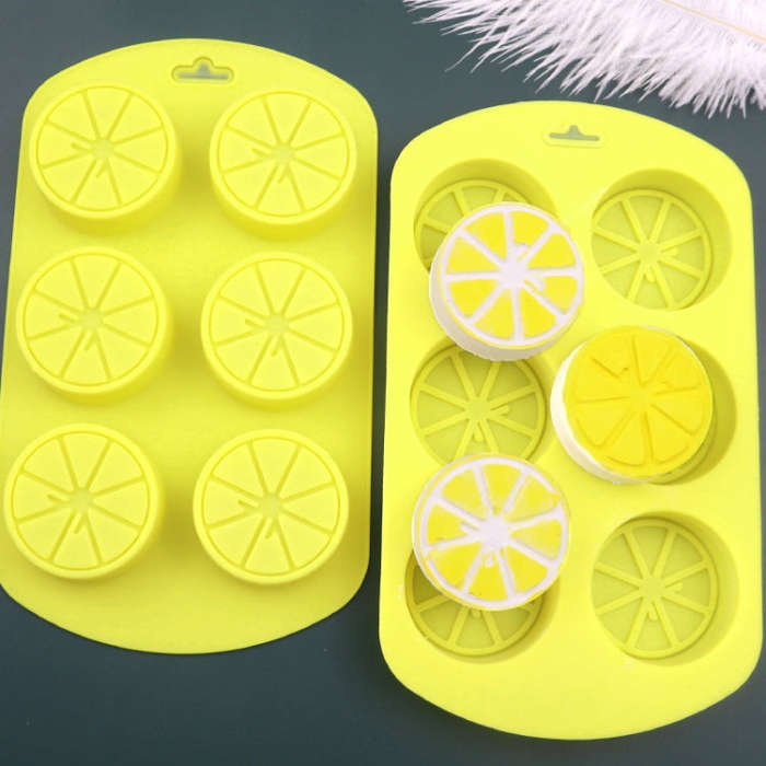 6 Grids Round Lemon Shape Silicone Moon Cake Model Kitchen Baking Handmade Cake Mold(Yellow)