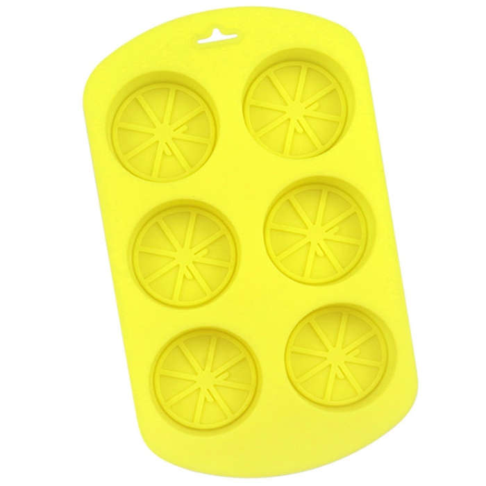 6 Grids Round Lemon Shape Silicone Moon Cake Model Kitchen Baking Handmade Cake Mold(Yellow)