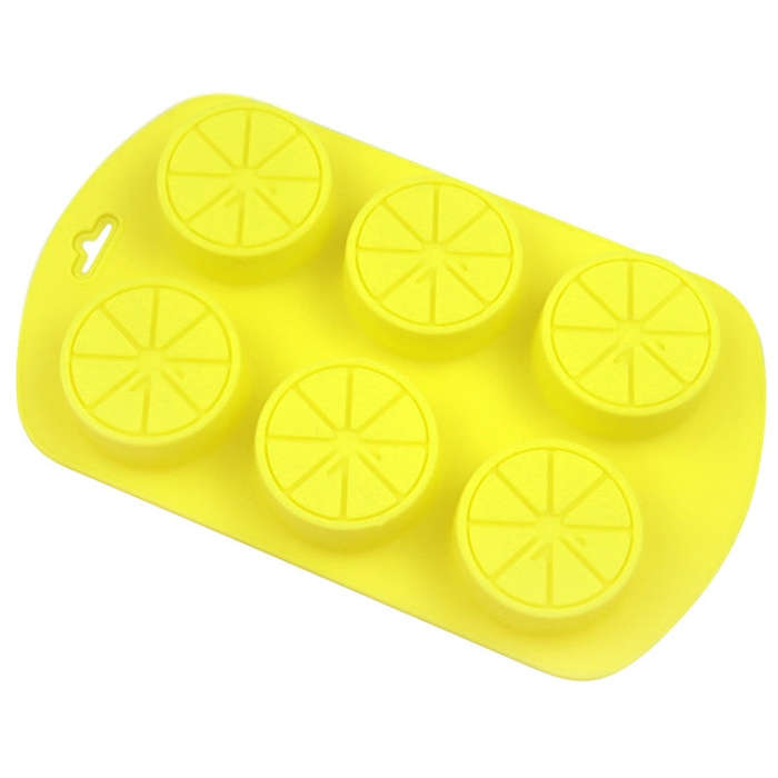 6 Grids Round Lemon Shape Silicone Moon Cake Model Kitchen Baking Handmade Cake Mold(Yellow)