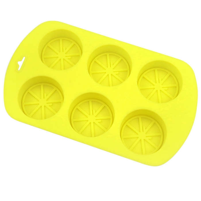 6 Grids Round Lemon Shape Silicone Moon Cake Model Kitchen Baking Handmade Cake Mold(Yellow)