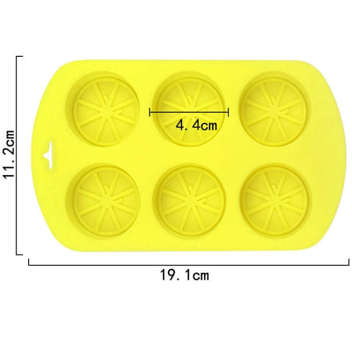 6 Grids Round Lemon Shape Silicone Moon Cake Model Kitchen Baking Handmade Cake Mold(Yellow)