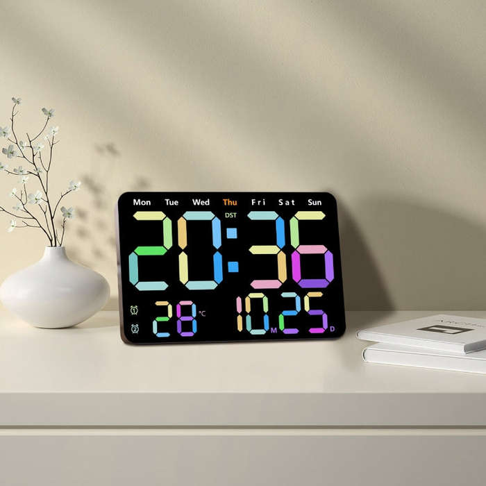 Multifunctional LED Digital Display Electronic Wall Clock Living Room Silent Alarm Clock, Color: ...