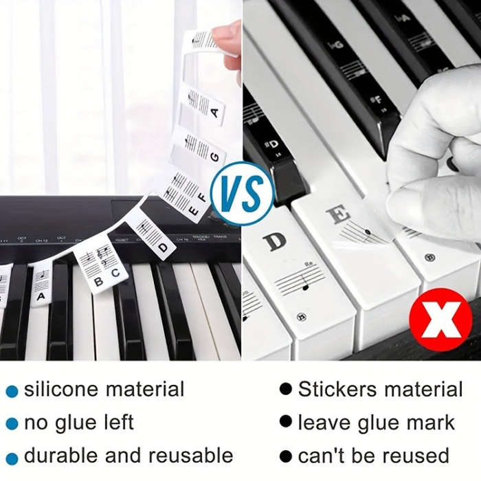 Silicone Piano Notes Guide Removable Piano Keyboard, Spec: 61 Keys White Bottom Color Text