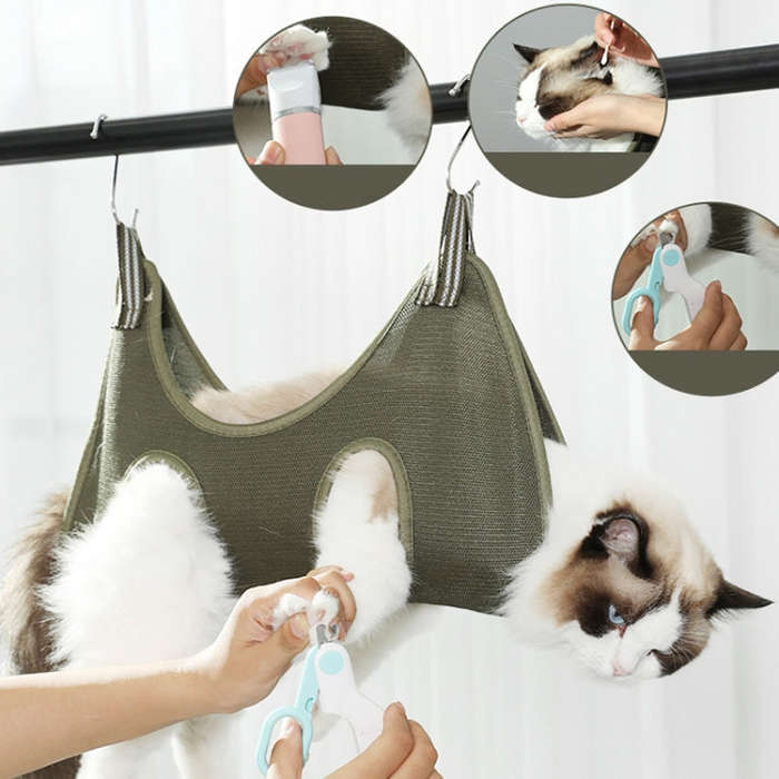 Multifunctional Anti-scratch Pet Grooming Fixed Bag Cat Bathing Tools, Size: L(Black)