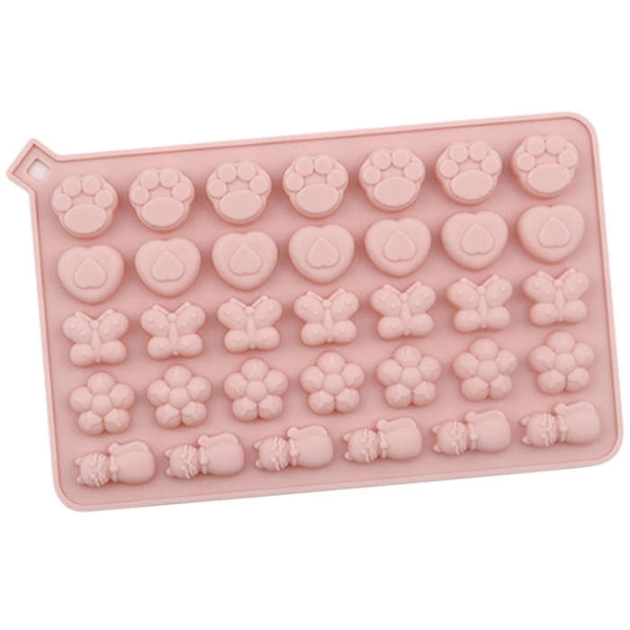 34 Grids Cats Butterfly Flower Silicone Mould DIY Cookie And Candy Decoration Molds(Pink)
