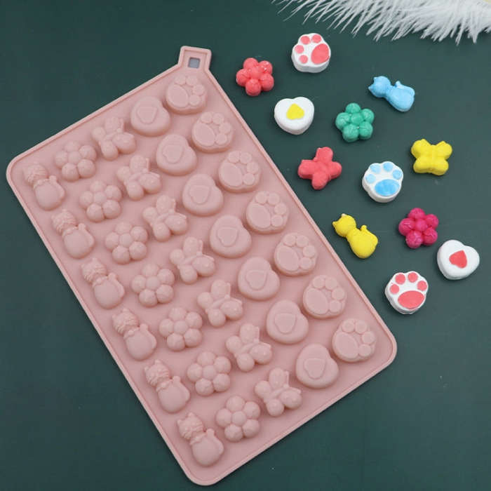 34 Grids Cats Butterfly Flower Silicone Mould DIY Cookie And Candy Decoration Molds(Pink)