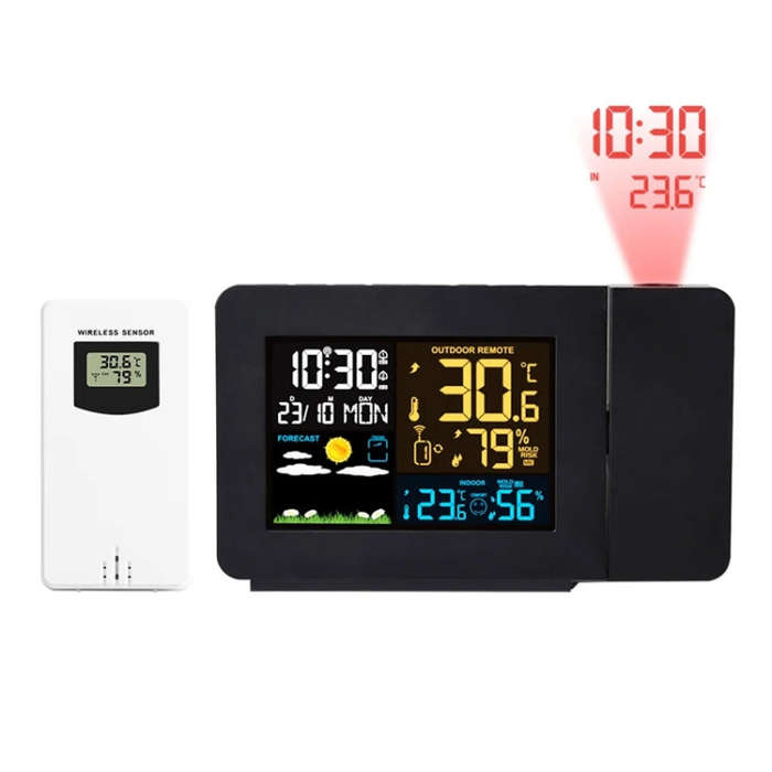 Household Color Screen Temperature And Humidity Meter Weather Forecast Projection Clock, Model: E...