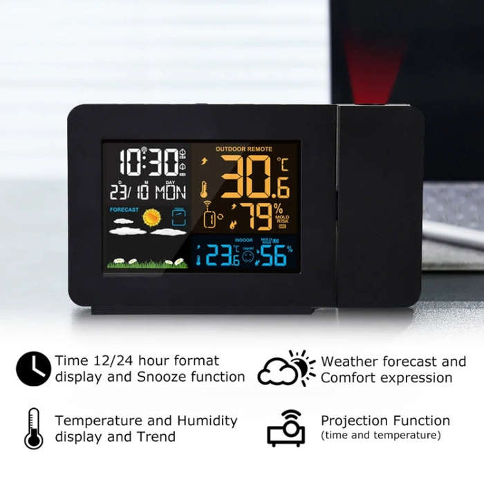 Household Color Screen Temperature And Humidity Meter Weather Forecast Projection Clock, Model: E...
