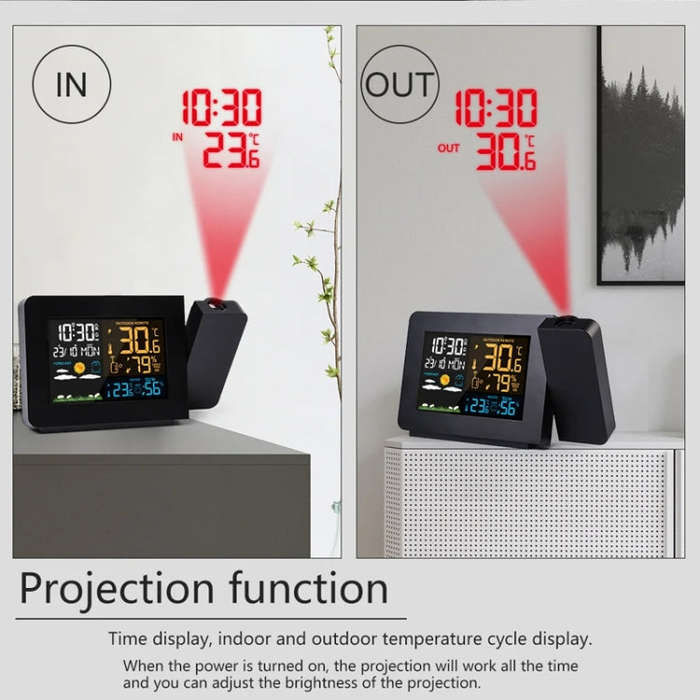 Household Color Screen Temperature And Humidity Meter Weather Forecast Projection Clock, Model: E...