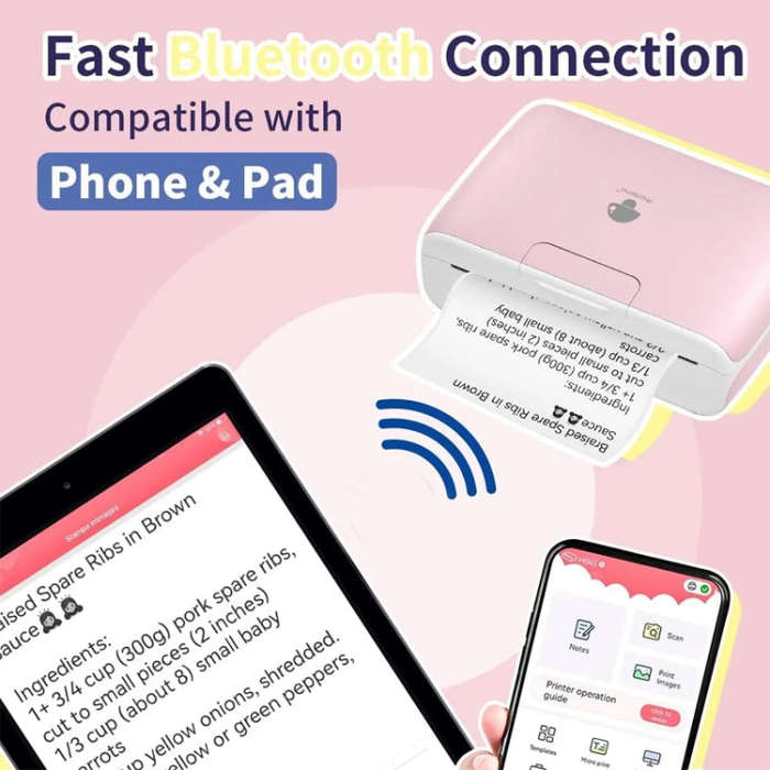 Phomemo M04S Thermal Printer Support 4 Inch Printing Width 300dpi Bluetooth Inkless Printer(Pink)