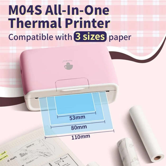 Phomemo M04S Thermal Printer Support 4 Inch Printing Width 300dpi Bluetooth Inkless Printer(Pink)