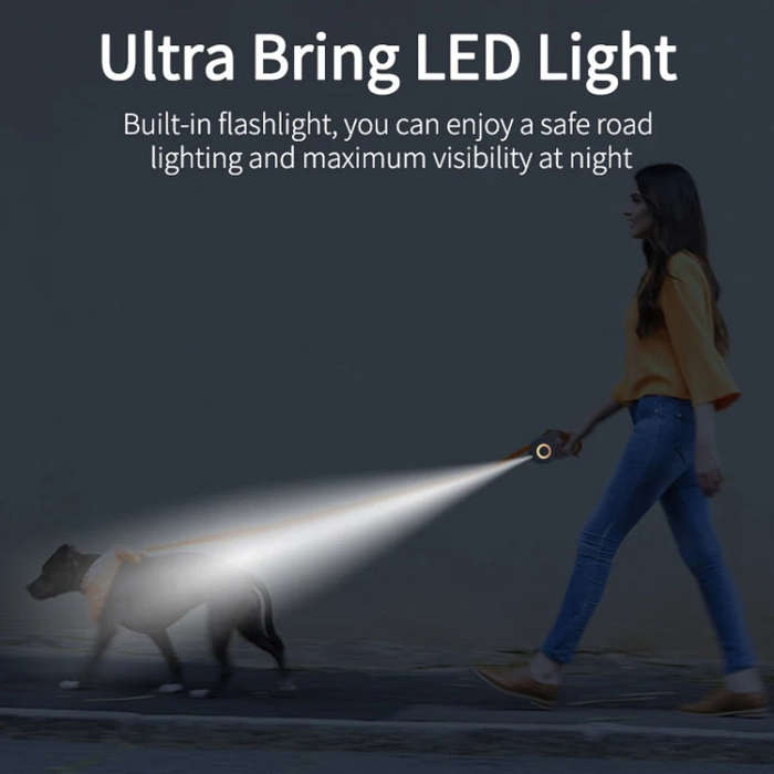 LED Light Luminous Pet Dog Leash Automatic Retractable Dog Walking Leash, Color: 3m Orange