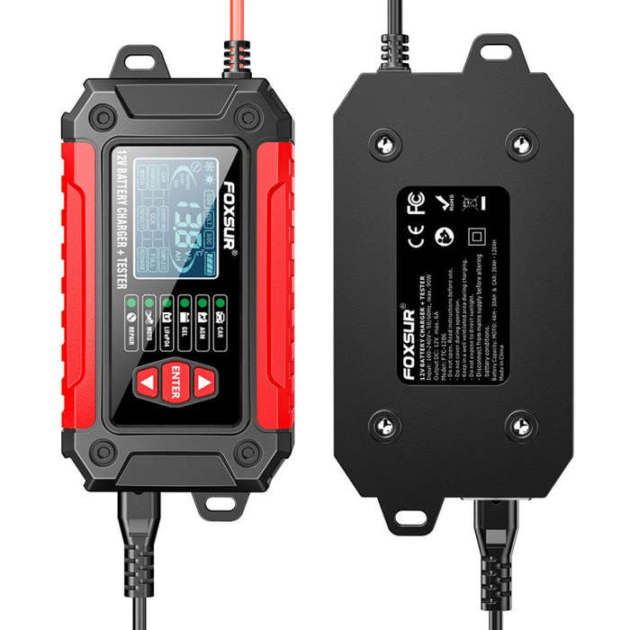 FOXSUR Cars Motorcycles 12V Lithium Cattery Charger With Battery Detection(UK Plug)