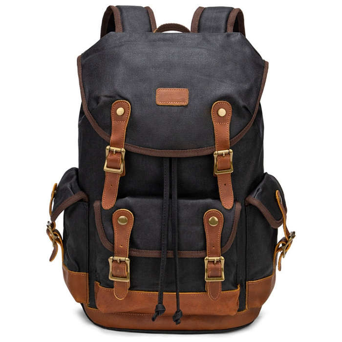 Retro Canvas Backpack Large Capacity Travel Computer Bag(Black)