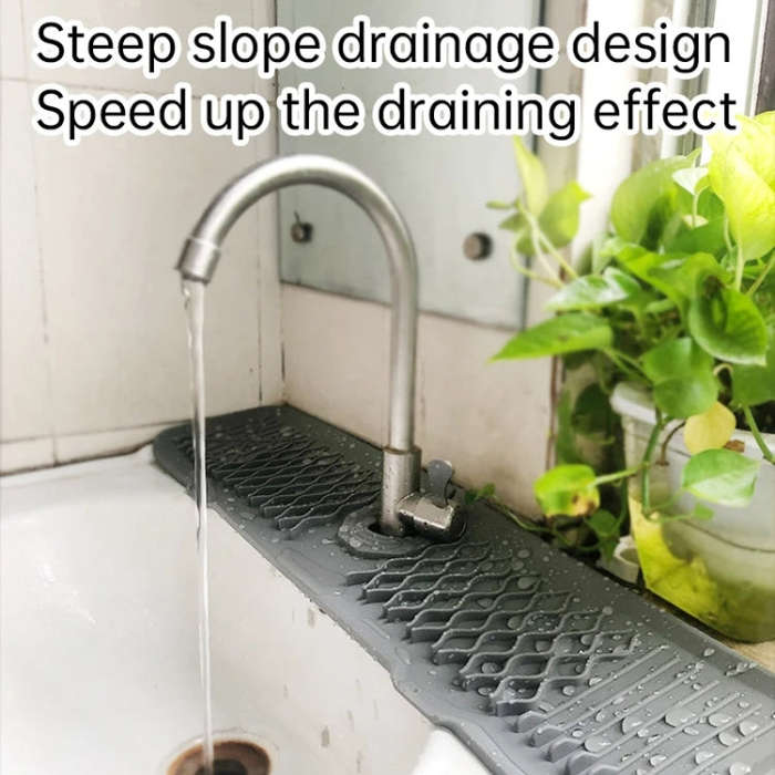 Slope Silicone Faucet Drain Pad Splash-proof Sink Faucet Mat(Beige)