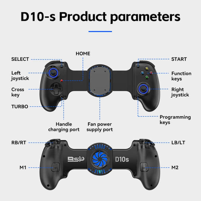 BSP-D10S Wireless Stretch Game Controller With Heat Dissipation Fan for Switch / Android / IOS / ...