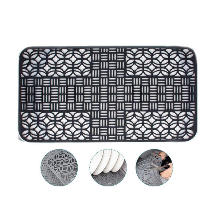 Silicone Sink Mat Cuttable Sink Pad Kitchen Cabinet Mat Dish Drainer Mat 66 x 35cm(Black)
