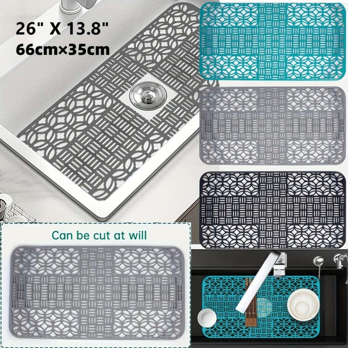 Silicone Sink Mat Cuttable Sink Pad Kitchen Cabinet Mat Dish Drainer Mat 66 x 35cm(Black)